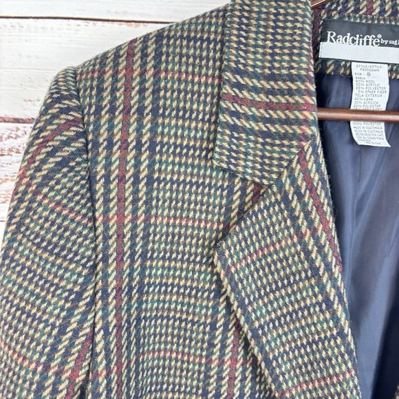 Vintage Radcliffe Blazer Plaid Wool Blend 8 Boxy Red Blue Green Tartan Clueless - Picture 5 of 12